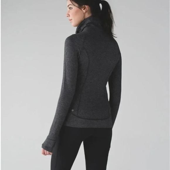Lululemon Think Fast Pullover Long Sleeve Top Charcoal Herringbone Black Size 6 - Picture 5 of 11